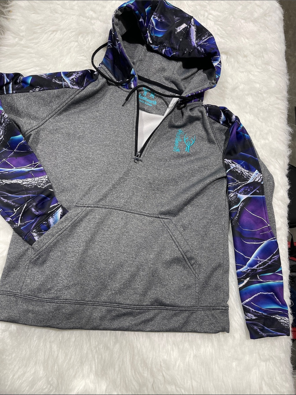 Grey Women's Pullover Hoodie with Blue-Purple Accent
